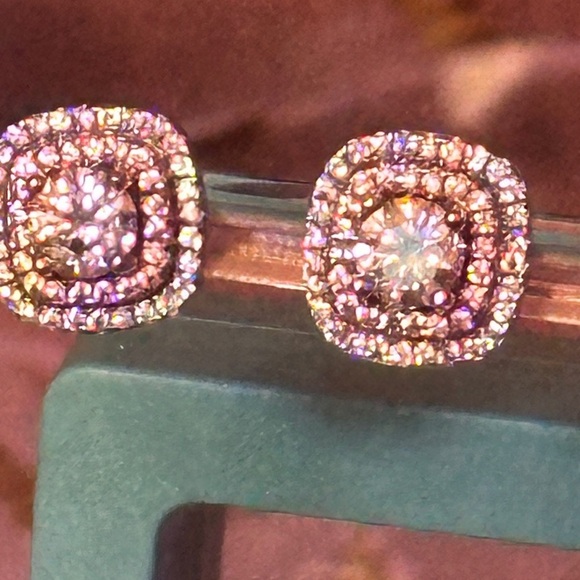 Moissanite One Carat Pink and White Square Studs in Sterling Silver S925 GRACert - Picture 5 of 11